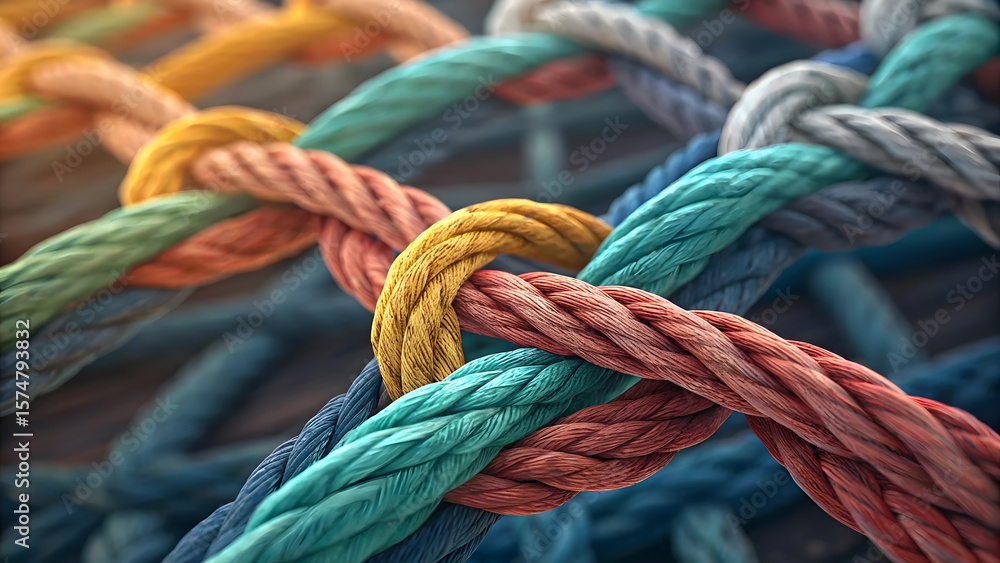 Fototapeta premium Colorful Interwoven Ropes Texture