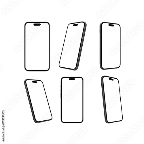 Vector Smartphone Mockup Set in Different Angles with Blank Screen
