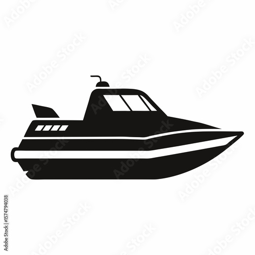 Black silhouette of a speed boat on white background watercraft vehicle