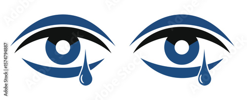 Two blue eye icons with tears, symbolizing sadness, emotion, compassion, and mental health themes, ideal for expressing feelings or empathy