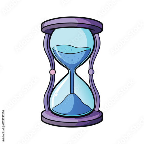 Cartoon Hourglass with Blue Sand Time Icon for Games, Apps, Countdown Timers, Story Elements, or Digital Interfaces