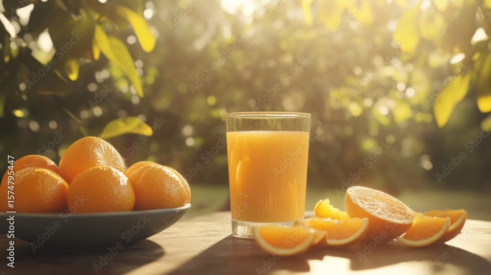 custom made wallpaper toronto digitalFresh orange juice, orchard setting, sunlit background, healthy breakfast