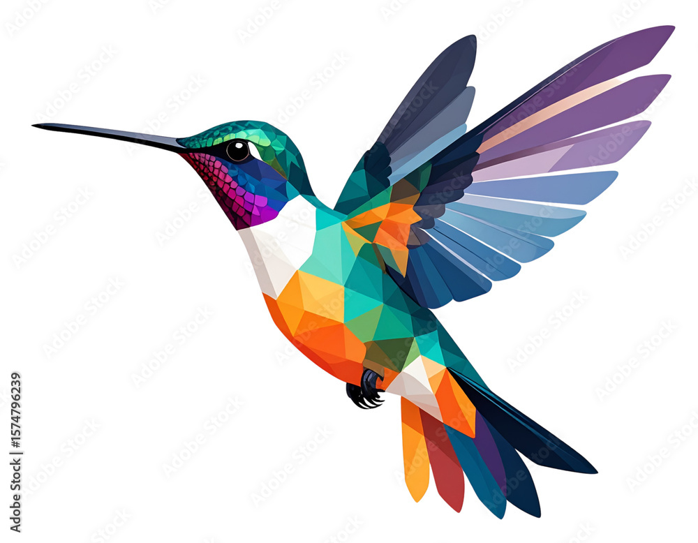 Obraz premium Geometric Hummingbird in Flight, Abstract Style