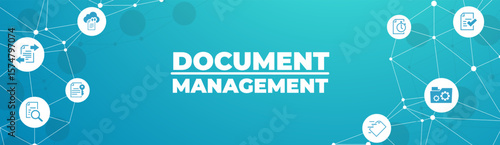 Document management vector illustration. Blue concept with no people related to digital file storage system and software, corporate records keeping, database technology.