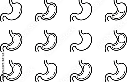 Vector Stomach Icons:  Medical Illustration Set, Outline Style