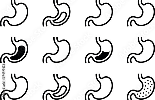 Vector Stomach Icons:  Medical Illustration Set, Digestive System