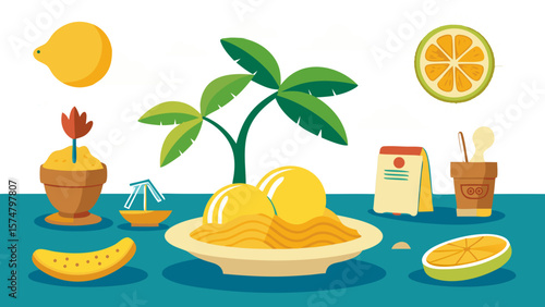 Vector illustration of lemon and Italian pasta or macaroni – Mediterranean food design for kitchen decor, gourmet recipes, traditional cuisine, rustic charm