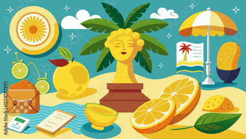 Italian Pasta and Lemon Vector Illustration – Mediterranean Cuisine Design Featuring Traditional Food, Rustic Kitchen Decor, Fresh Ingredients, Summer Vibes