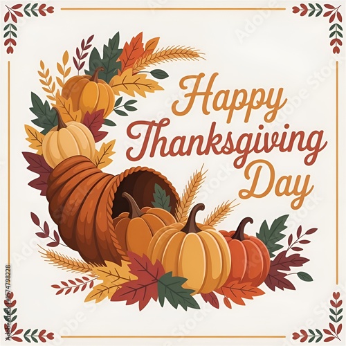 Happy Thanksgiving Day with autumn leaves. Hand drawn text lettering for Thanksgiving Day