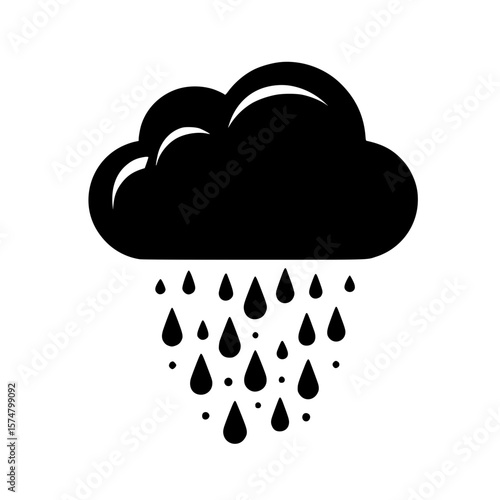 Rain Cloud Silhouette: A dramatic silhouette of a dark rain cloud unleashing a torrent of raindrops, representing a heavy downpour and inclement weather.