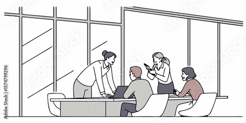 Businesspeople gossiping during corporate meeting, ideal for teamwork, office culture, or informal conversations.