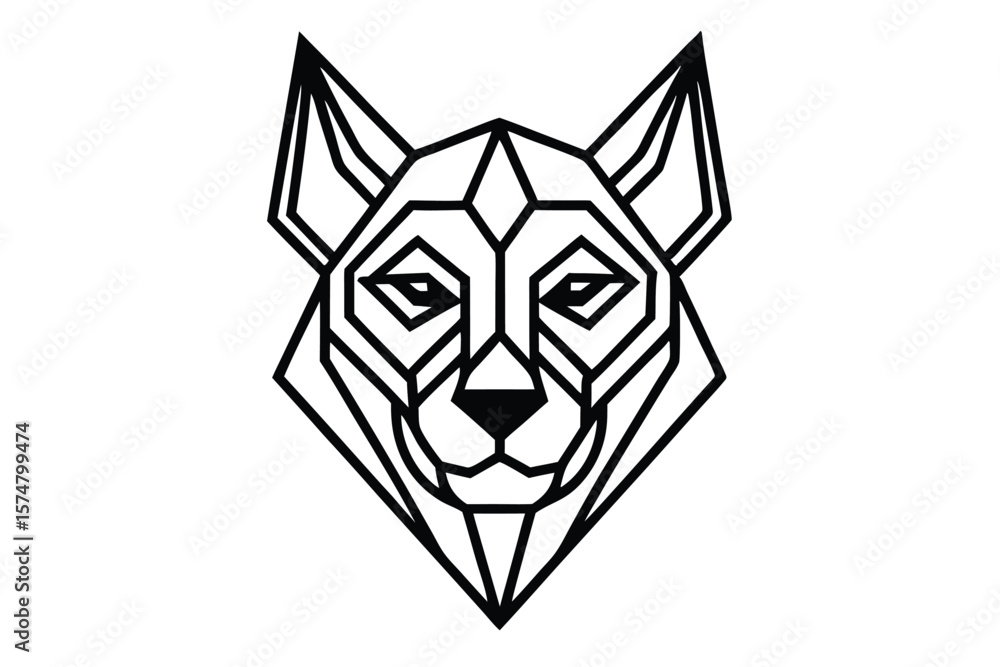 Fototapeta premium Geometric wolf head featuring bold black line work with a sharp, modern aesthetic