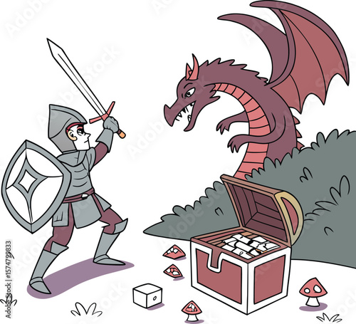 Medieval knight with sword and shield vector cartoon illustration of a fun woman warrior