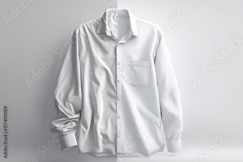 Wrinkled and ironed shirt comparison in a clean before and after view
