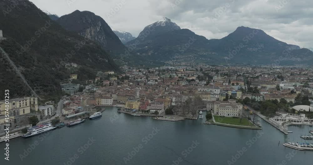 Aerial view of Riva del Garda with Garda Lake and the Alps, Trentino, Italy. Aerial view of Riva del Garda with Garda Lake and the Alps, Trentino, Italy.