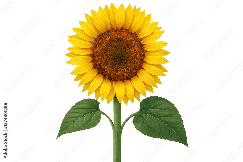 Fototapeta premium Vibrant sunflower blossoming, golden petals radiating warmth against pure white backdrop, embodying natural elegance