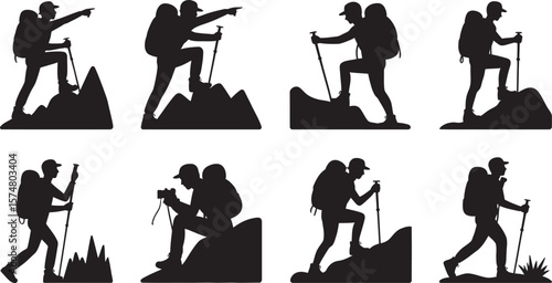 Set of hiking silhouette vector illustration 