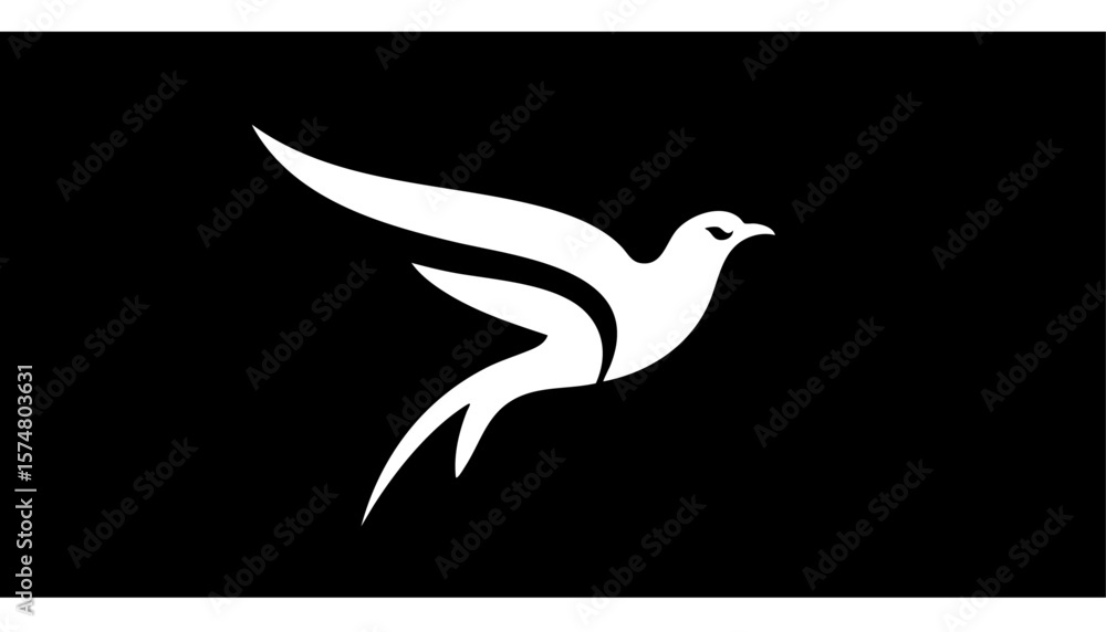 Obraz premium Minimalist vector logo of a sleek bird in flight with smooth curves and dynamic shape symbolizing freedom and agility 
