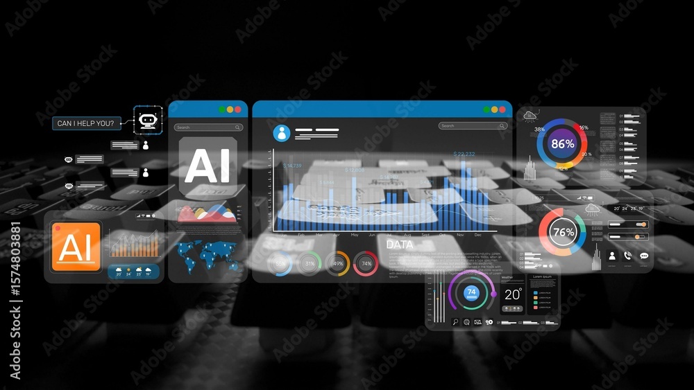 Fototapeta premium AI Assistant Brain Processor with LLM Technology, Big Data, Machine Learning, Generative AI for Business Support, Future Agentic AI Technology and Artificial Intelligence Prompt Engineering. Muxer