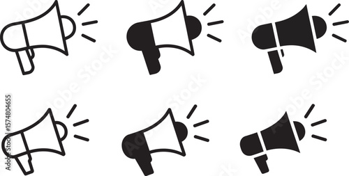 set of black and white megaphone vector icons