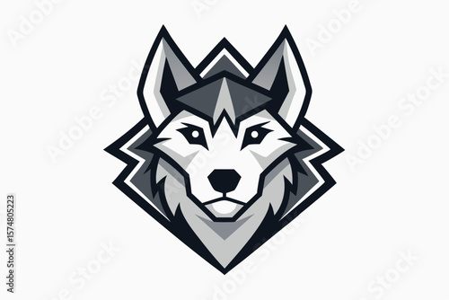 A stylized husky head showcases a geometric design within a polygonal frame on a solid backdrop