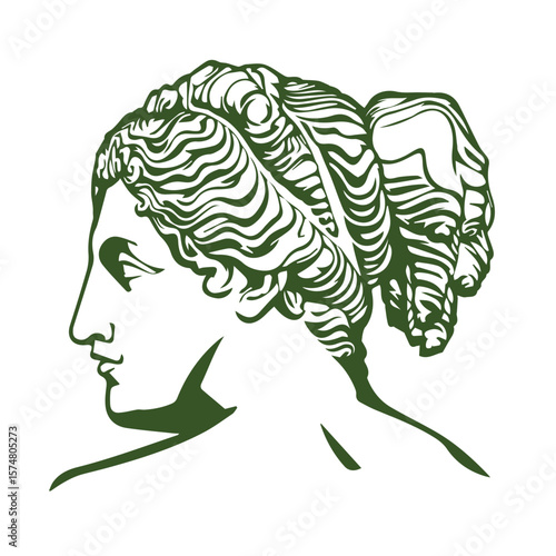 Floral ancient Greek male and female statues isolated clip art bundle, antique sculptures with flowers black white line figures, hand drawn women bust with botanical bouquet 