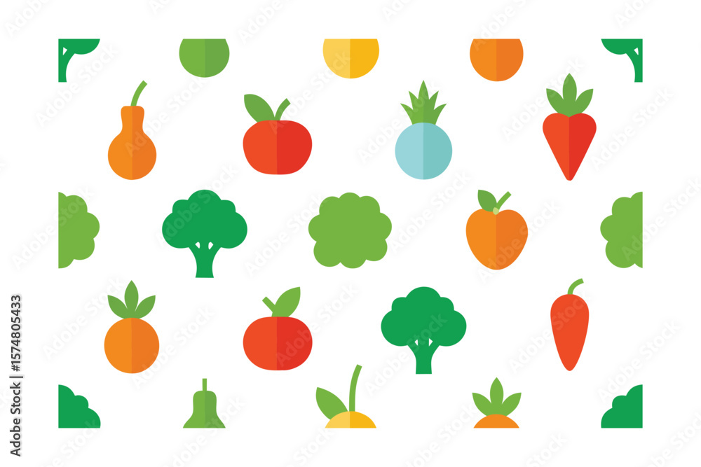 Obraz premium Seamless Organic Vegetables Icon Set On White