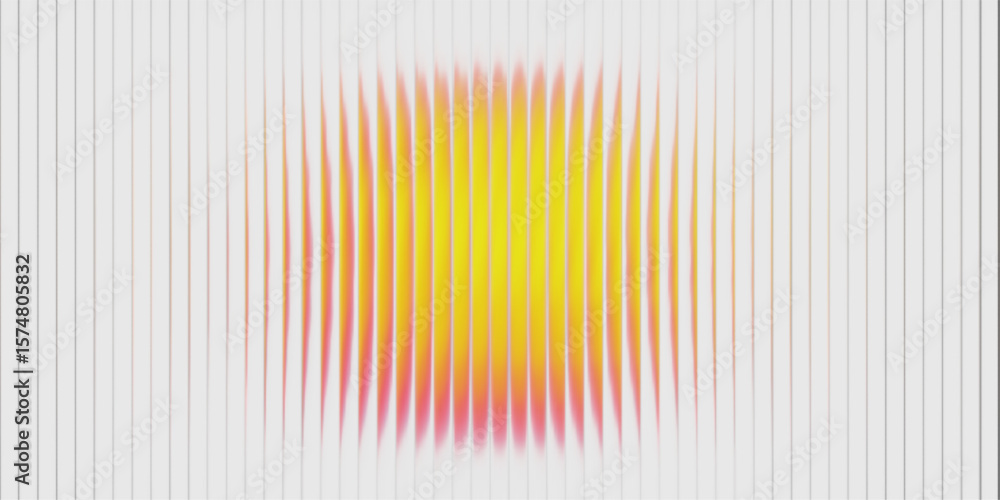 Neon glass circle with purple gradient effect and reeded ribbed texture. Abstract fractal sphere featuring vibrant fluorescent light patterns on white background. Futuristic holographic glow.