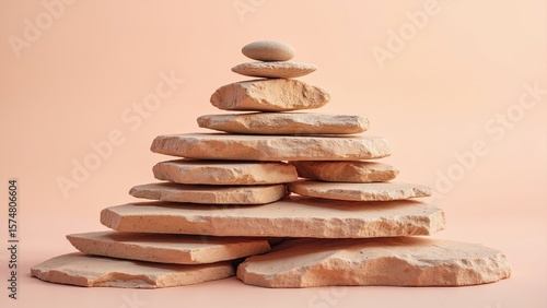 Stacked Stones on Pastel Background: Zen Balance and Harmony Concept