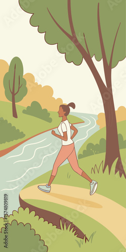 Sportswoman doing cardio workout by river, ideal for fitness, endurance, or outdoor training promotions.