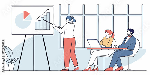 Data analyst presenting at boardroom, ideal for analytics, business growth, or teamwork promotions.