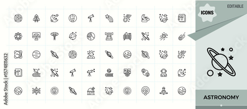 Astronomy related icon set. Trendy minimal icons. Pixel perfect. Vector illustration. Planet icon set. Related to asteroid, galaxy, cosmos, space, universe and more.