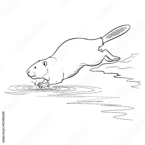Solid Beaver Terrestrial Form Outline - Beaver vector - Beaver Line art - Beaver Drawing - Vector Lineart of Beaver - Beaver icon - its commanding intricate tiny shape

