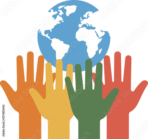 Global community hands together earth day volunteer unity diversity world peace cooperation outreach support 