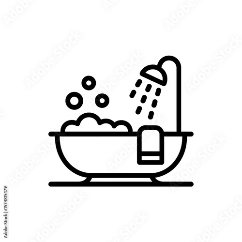 Relaxing Bath Time Illustration Featuring a Tub with Bubbles Shower and Towel