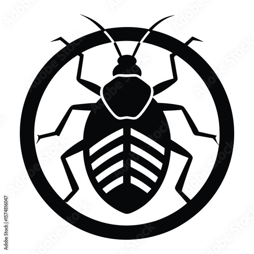 A bold anti-bedbug silhouette shows a bedbug crossed out, symbolizing effective pest control and protection against these tiny, troublesome parasites in homes and spaces.

