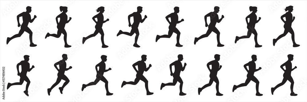 Fototapeta premium Dynamic Runners A Silhouette Panorama of People in Motion A Celebration of Fitness and Healthy Lifestyles