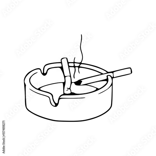 outline drawing of ashtray with smoking cigarette