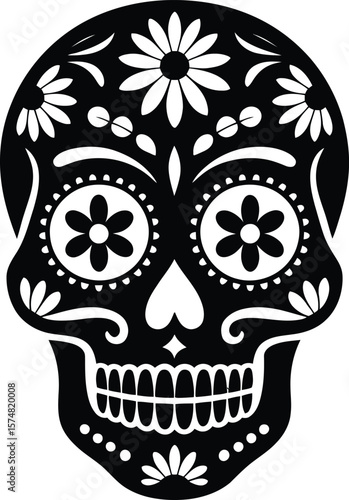 Decorative Sugar Skull Silhouette Vector Illustration 