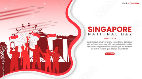 Singapore National Day design with citizen holding flags