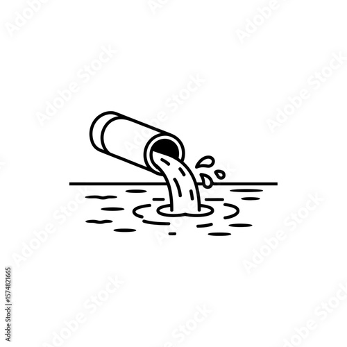 Pollution Illustration: Water Contamination with Drainage Pipe Discharging Waste into a Water Source Causing Environmental Issues
