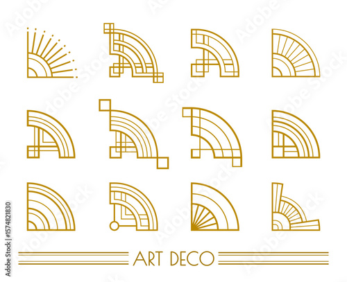 Art Deco golden isolated corners. Geometry line vintage design elements. EPS 10 design vector set.