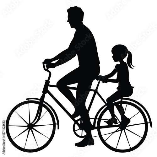 Silhouette of dad and daughter riding a bicycle together