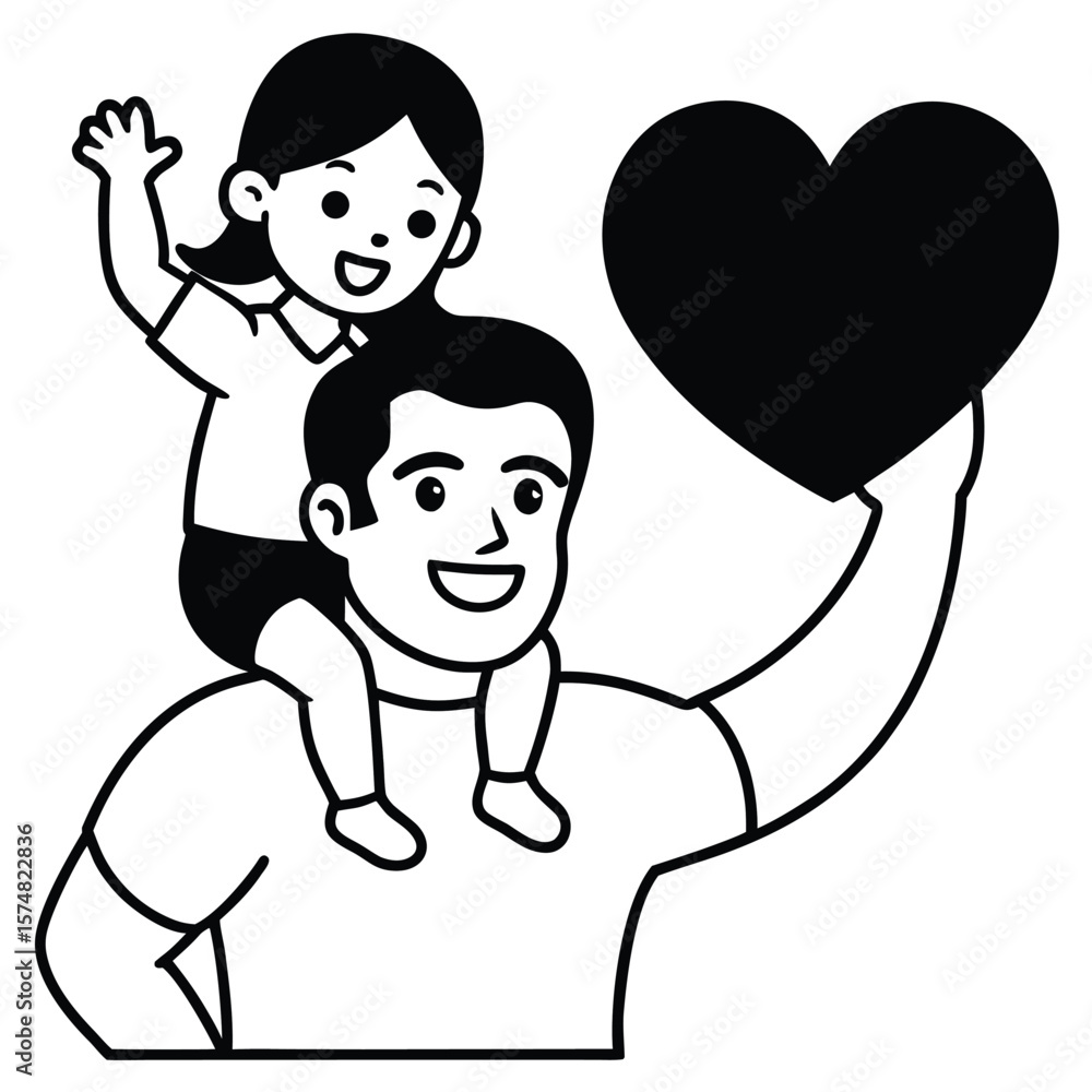 Fototapeta premium Father carrying daughter on his shoulders with heart shape
