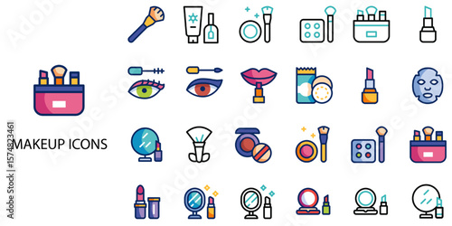 Makeup simple concept 24 color icons set .Vector illustration.