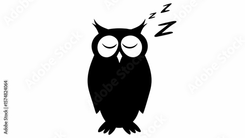 Illustration of a black owl with closed eyes and zzz above its head indicating sleepiness