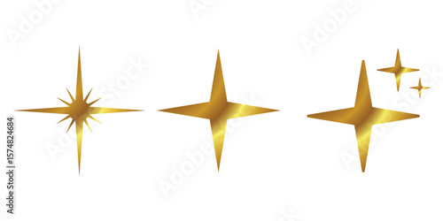 4 corner star set icons designs, golden gradient texture.