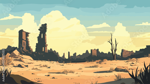 Desolate Desert Landscape with Ancient Remains
