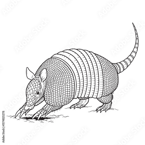 Distinctive Armadillo Head Feature Point - Armadillo vector - Armadillo Line art - Armadillo Drawing - Vector Lineart of Armadillo - Armadillo illustration - its defining elongated snout attribute

