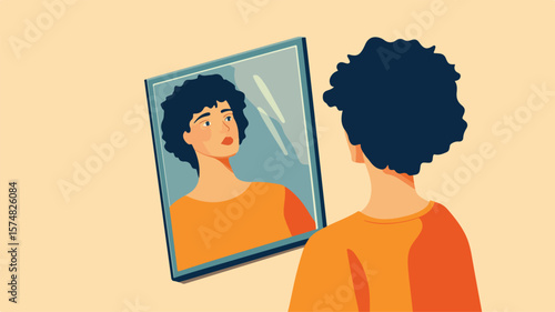 Reflection of a Person gazing into a Distorted Mirror Image